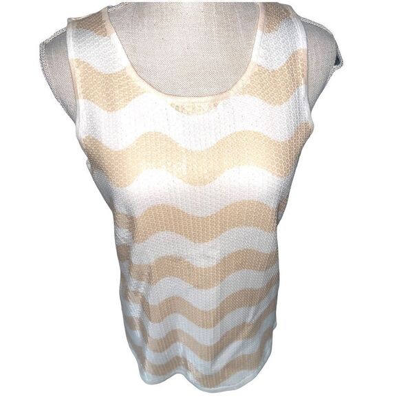 J. McLaughlin Tan Ivory Striped Stretch Georgica Sequin Top - Picture 2 of 13